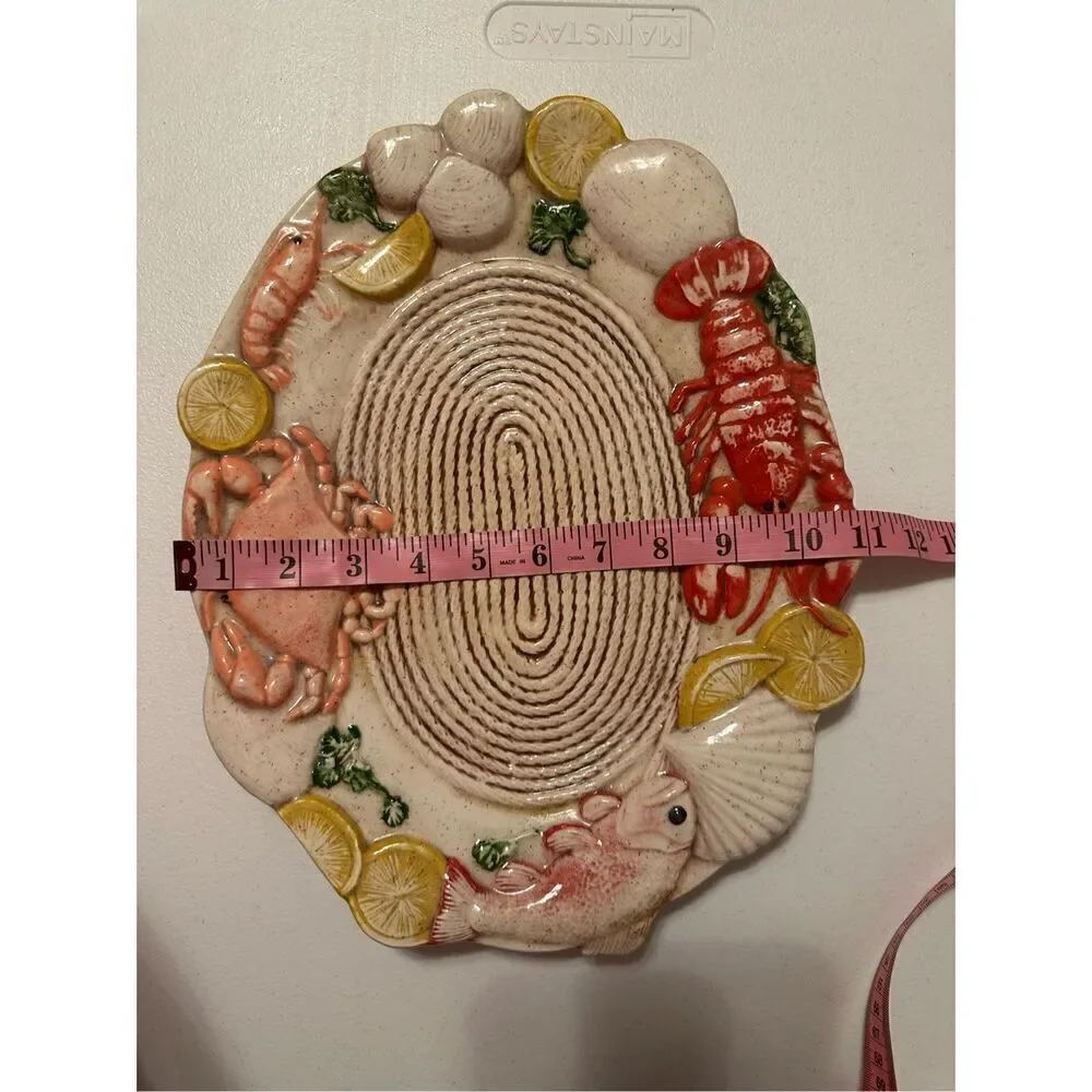 Vintage Multicolor Ceramic Sculpted Seafood Oval Platter 14